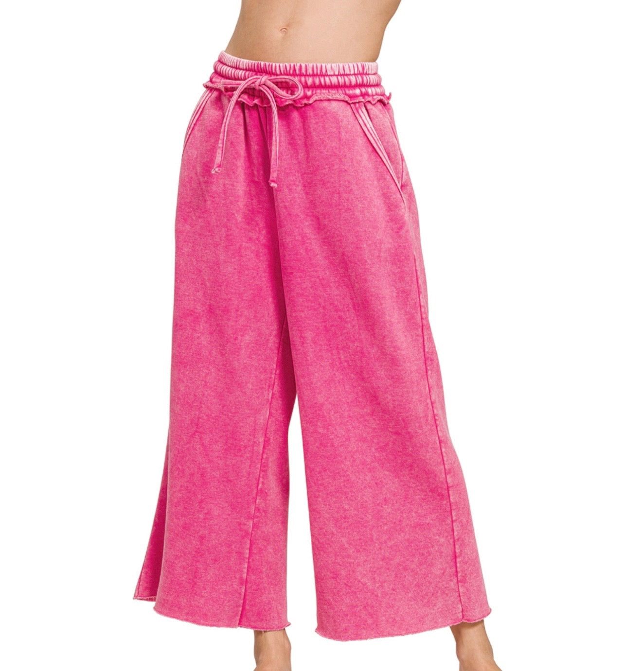 Everyone's Favorite Wide Leg Sweatpants - pink cropped