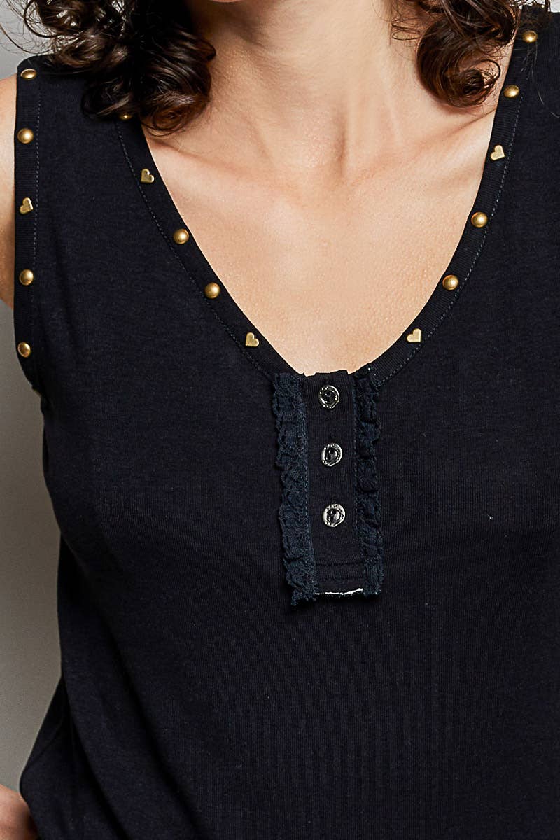 Black Studded Sleeveless Tank
