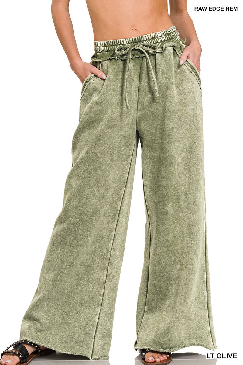 Comfy Crew  Fleece Palazzo Sweatpants With Pockets - Ash Blue or Marlin