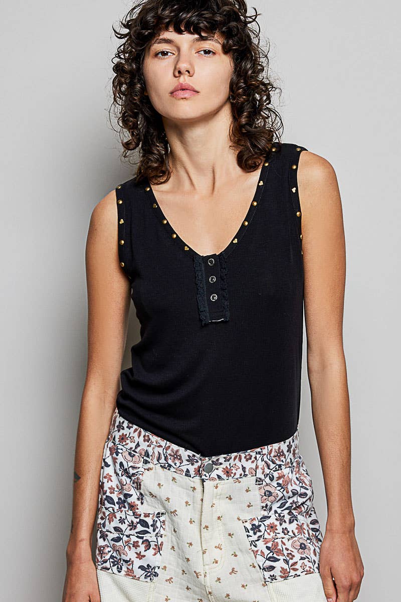 Black Studded Sleeveless Tank