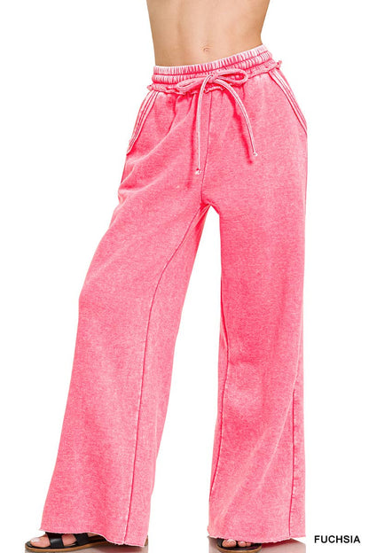 Comfy Crew  Fleece Palazzo Sweatpants With Pockets - Ash Blue or Marlin
