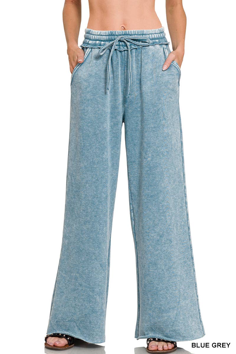 Comfy Crew  Fleece Palazzo Sweatpants With Pockets - Ash Blue or Marlin