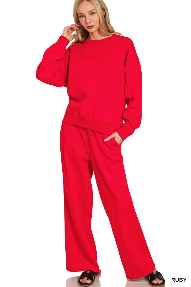 Two Piece Comfort Crew Set - Ruby Red