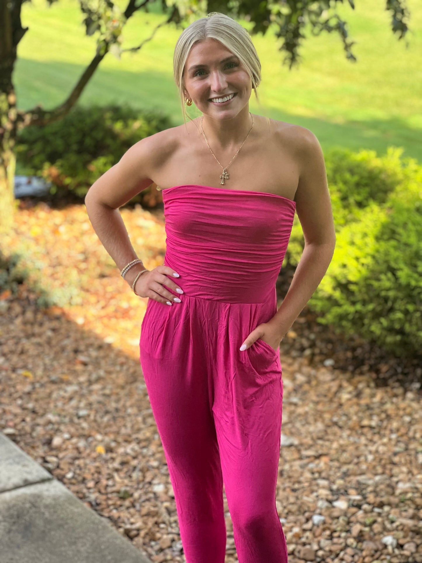 PRETTY IN PINK TUBE TOP JUMPSUIT