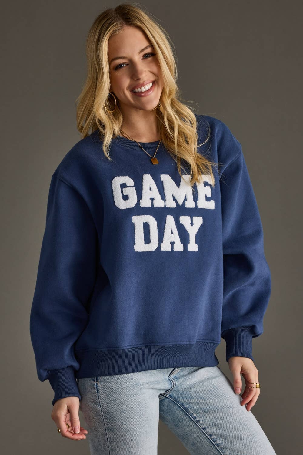 Blue Game Day Textured Sweatshirt