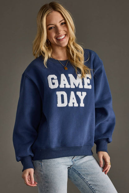 Blue Game Day Textured Sweatshirt