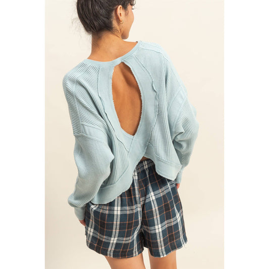 Sky Blue Open Back Long Sleeve