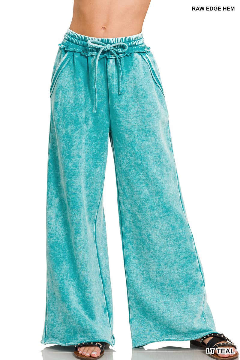 Comfy Crew  Fleece Palazzo Sweatpants With Pockets - Ash Blue or Marlin