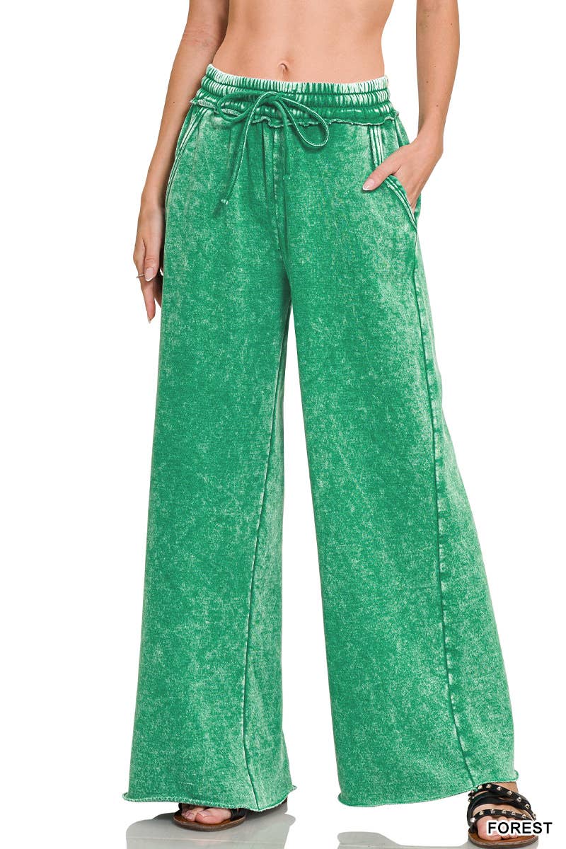 Comfy Crew  Fleece Palazzo Sweatpants With Pockets - Ash Blue or Marlin