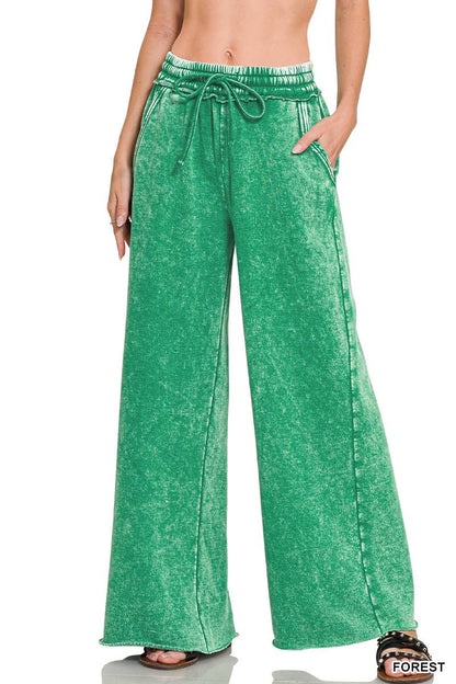 Comfy Crew  Fleece Palazzo Sweatpants With Pockets - Ash Blue or Marlin