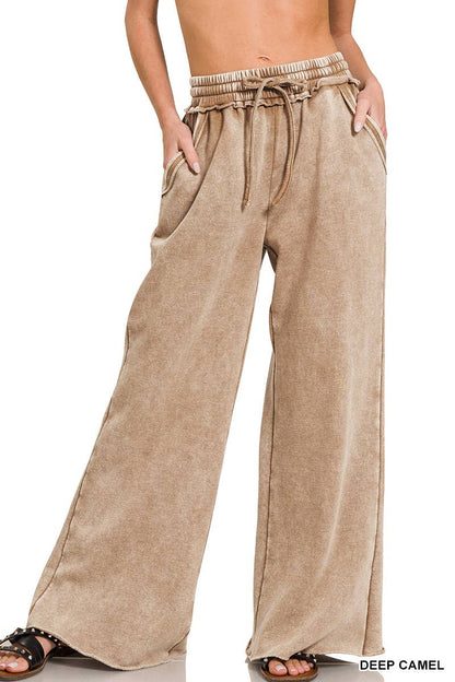 Comfy Crew  Fleece Palazzo Sweatpants With Pockets - Ash Blue or Marlin