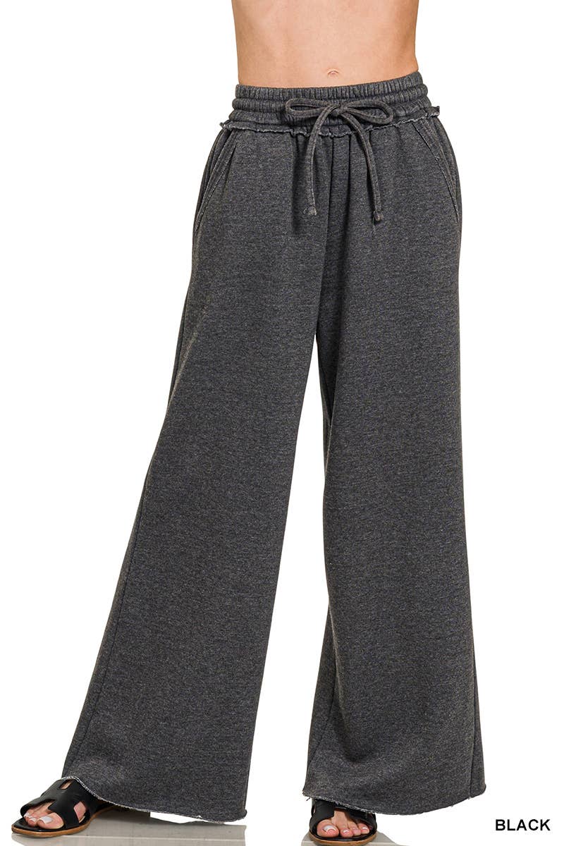 Comfy Crew  Fleece Palazzo Sweatpants With Pockets - Ash Blue or Marlin