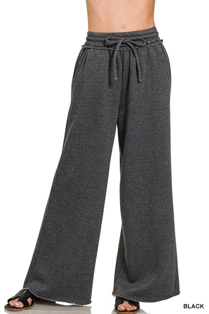 Comfy Crew  Fleece Palazzo Sweatpants With Pockets - Ash Blue or Marlin