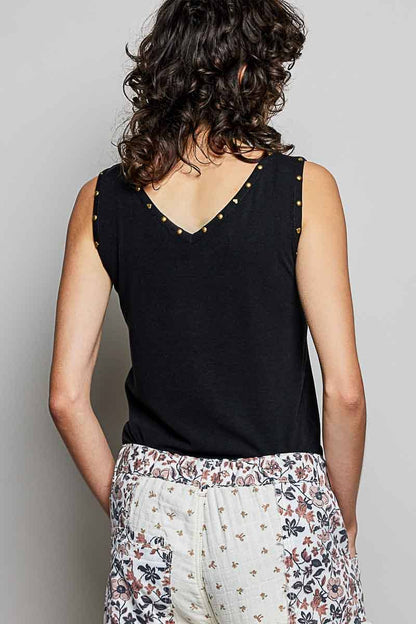 Black Studded Sleeveless Tank