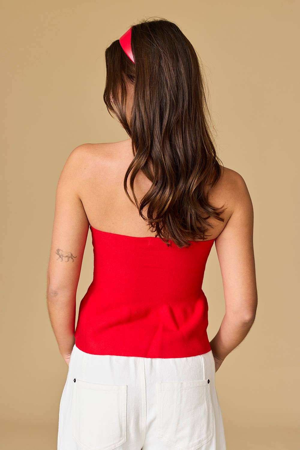 Red Zone Strapless Peplum Top