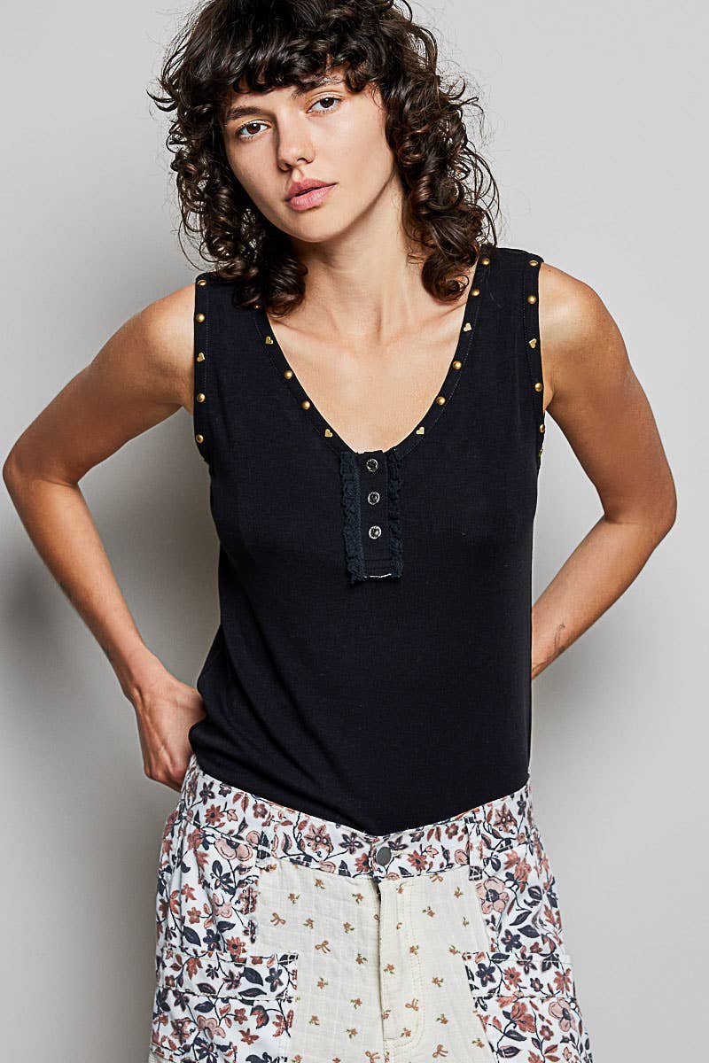 Black Studded Sleeveless Tank