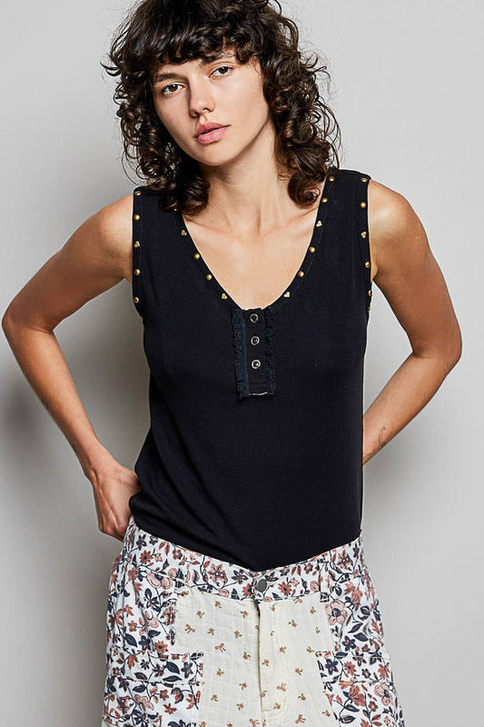 Black Studded Sleeveless Tank