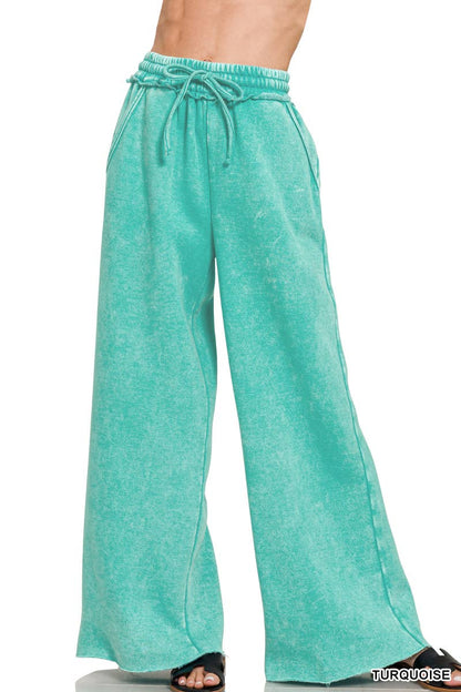 Comfy Crew  Fleece Palazzo Sweatpants With Pockets - Ash Blue or Marlin