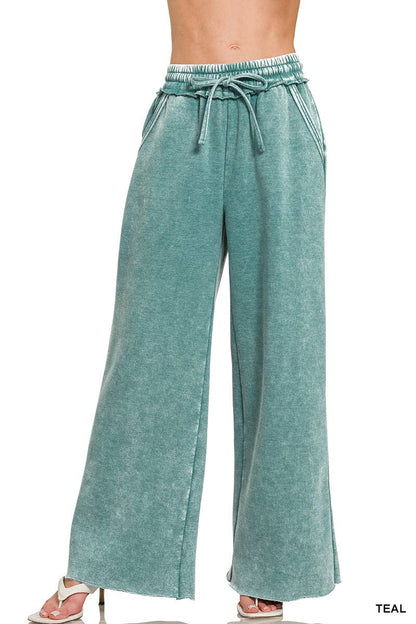 Comfy Crew  Fleece Palazzo Sweatpants With Pockets - Ash Blue or Marlin