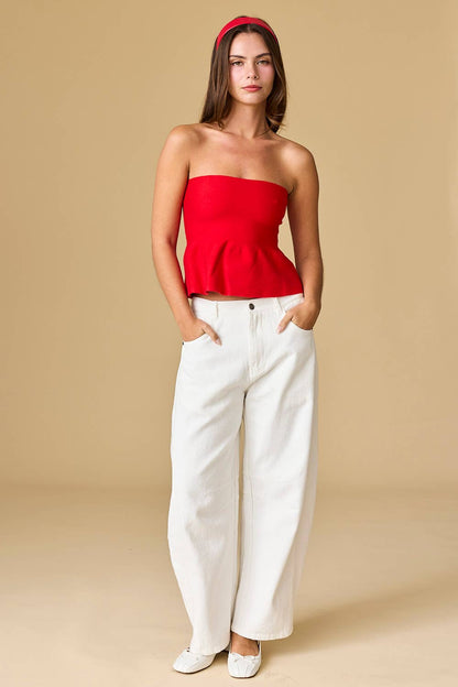 Red Zone Strapless Peplum Top
