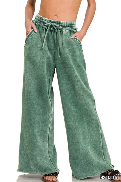 Comfy Crew  Fleece Palazzo Sweatpants With Pockets - Ash Blue or Marlin