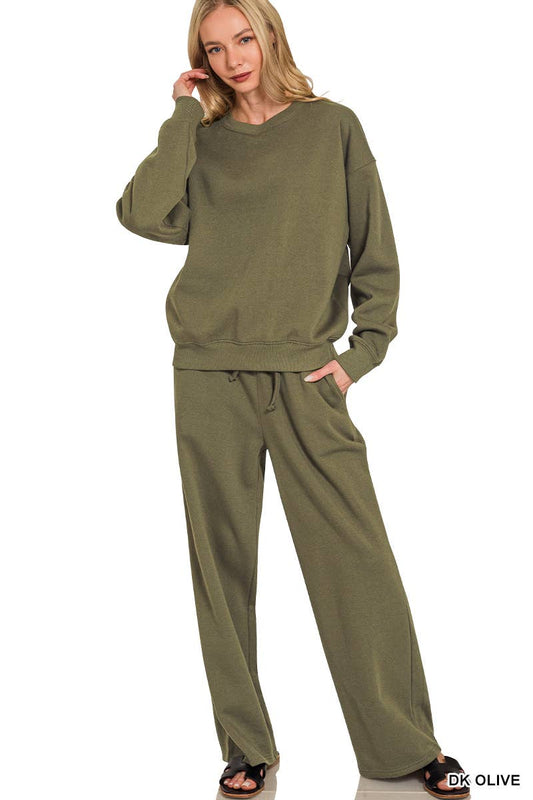 Two Piece Comfort Crew Set - Dark Olive