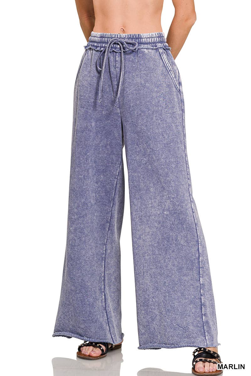 Comfy Crew  Fleece Palazzo Sweatpants With Pockets - Ash Blue or Marlin