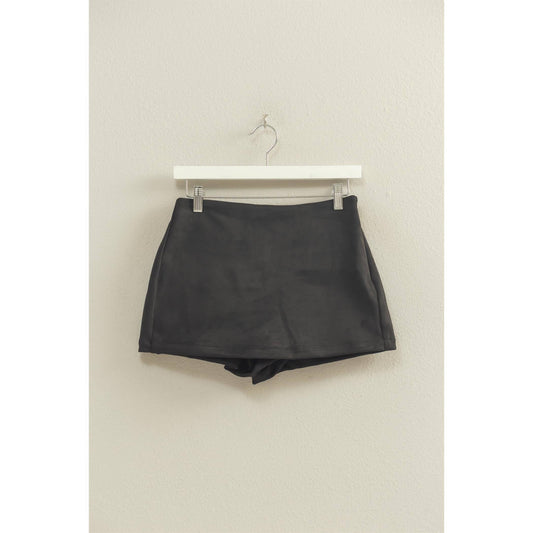 Black Chic High-Waisted Suede Skort