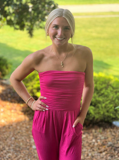 PRETTY IN PINK TUBE TOP JUMPSUIT