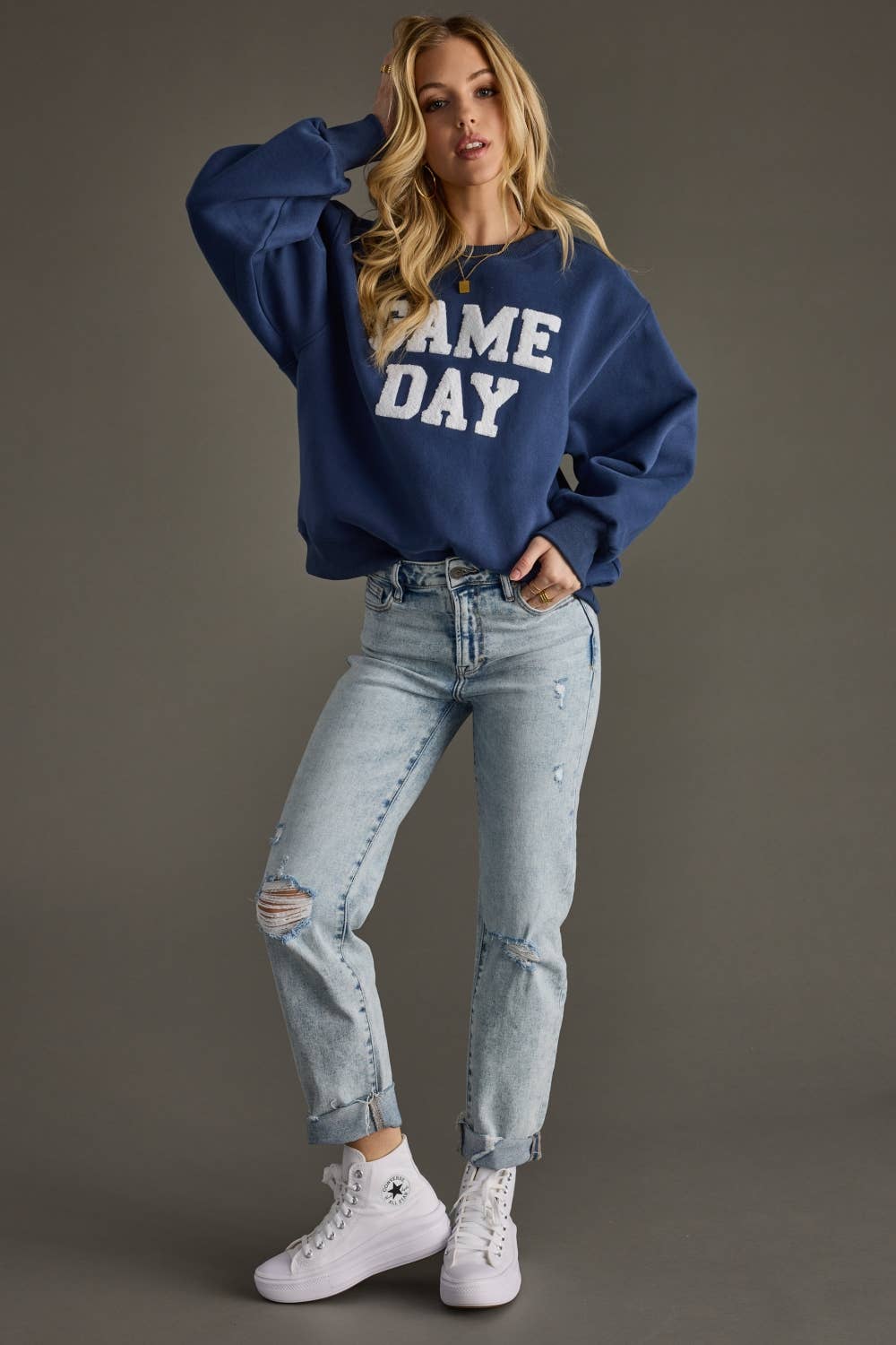 Blue Game Day Textured Sweatshirt