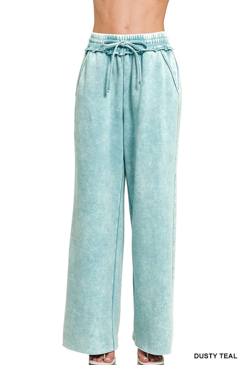 Comfy Crew  Fleece Palazzo Sweatpants With Pockets - Ash Blue or Marlin