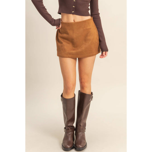 Camel Chic High-Waisted Suede Skort