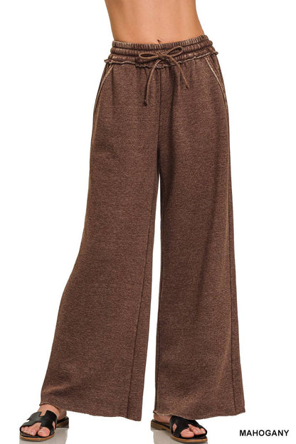 Comfy Crew  Fleece Palazzo Sweatpants With Pockets - Ash Blue or Marlin