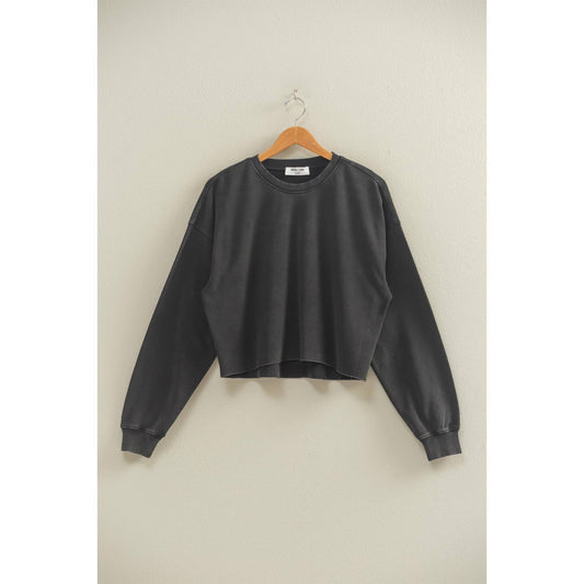 Black Cropped Crewneck Sweatshirt
