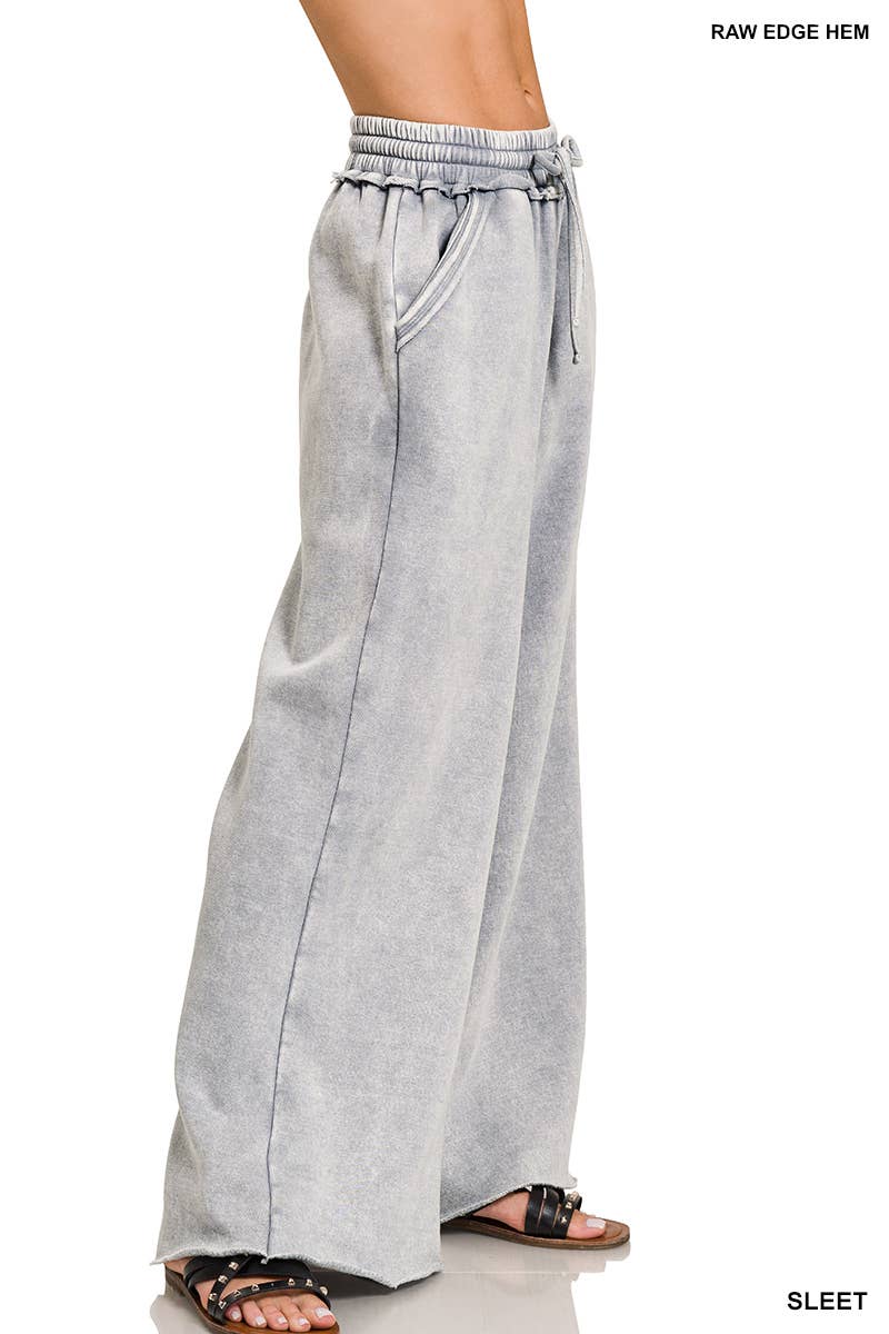 Comfy Crew  Fleece Palazzo Sweatpants With Pockets - Ash Blue or Marlin