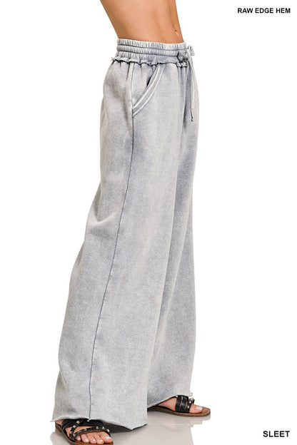 Comfy Crew  Fleece Palazzo Sweatpants With Pockets - Ash Blue or Marlin