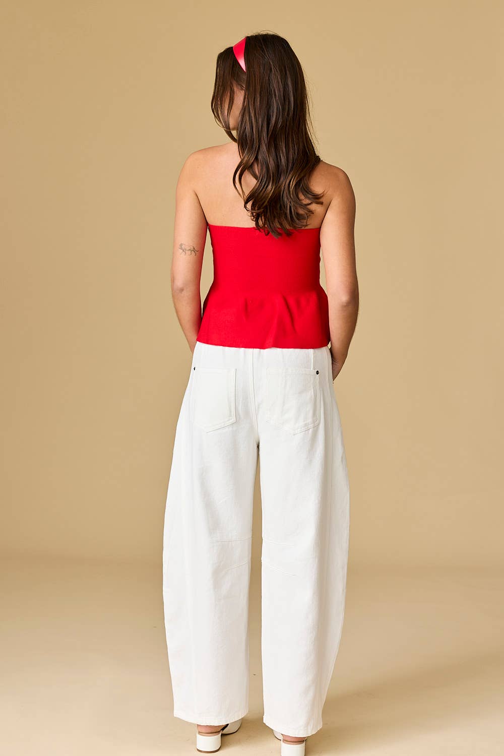 Red Zone Strapless Peplum Top