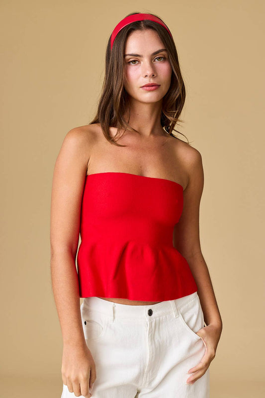 Red Zone Strapless Peplum Top