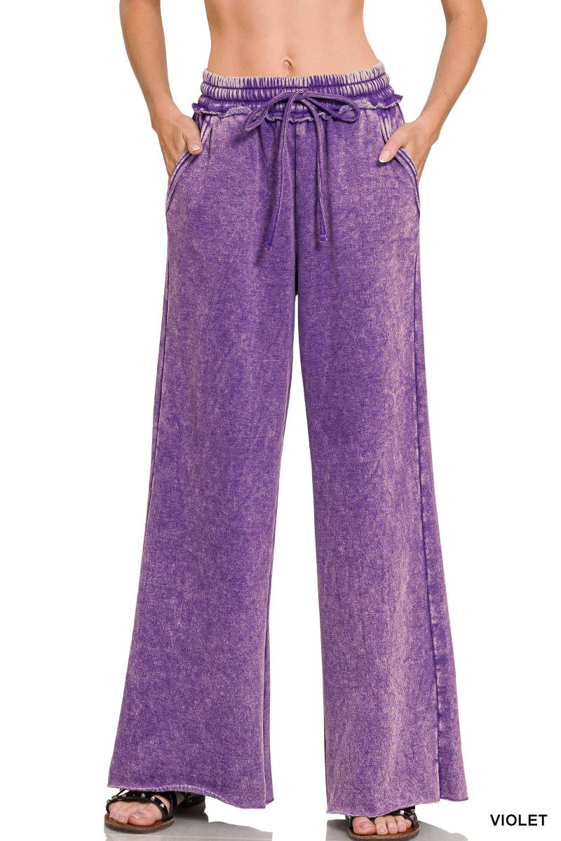Comfy Crew  Fleece Palazzo Sweatpants With Pockets - Ash Blue or Marlin