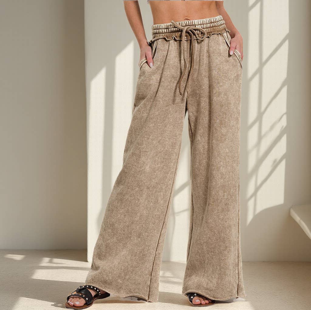 Comfy Crew  Fleece Palazzo Sweatpants With Pockets - Ash Blue or Marlin